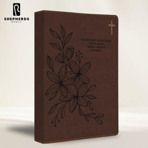 Personalized Brown Faux Leather NIV Journaling Bible With Hyacinth Floral Full Cover, Custom Laser Engraved Christian Bibles Religious Gift