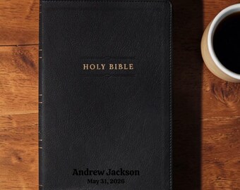 Personalized NKJV Large Print Reference Bible | Custom Imprinted Black Faux Leather | Personal Size | Red Letter | Christian Gift