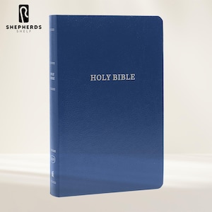 Personalized Blue Leatherflex Thomas Nelson KJV Bible, 8 Point Small Print Custom Silver Foil King James Version Thin Standard Holy Bibles