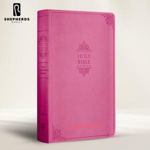 Personalized Pink Faux Leather NIV Holy Bible with Custom Name and Up to 3 Rows of Text, Medium Print Thin New International Version Bibles