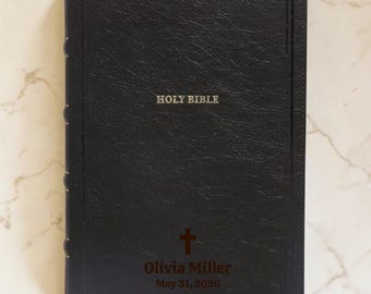 Personalized NKJV Giant Print Bible | Custom Engraved Black Faux Leather Bible | Red Letter Edition | Christian Gift, Graduation Gift