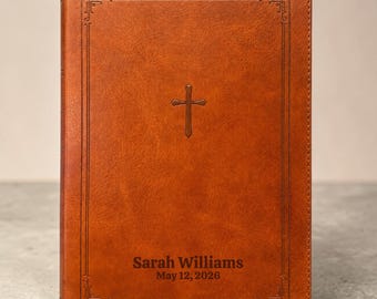 Personalized KJV Bible | Custom Engraved Brown Faux Leather Bible | Giant Print | Christian Gift, Graduation Gift