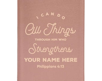 Personalized Rose Gold Faux Leather CSB for Women with Your Name Full Cover Design, Custom White Engraved Medium Print Study Bibles