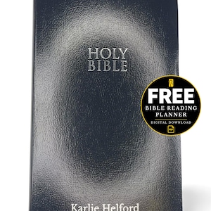 Personalized Black Leatherflex NIV Holy Bible, New International Version Custom Silver Foil Text Faux Leather Cover Standard 7.7 Point Print