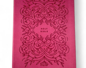 Personalized NLT Holy Bible, Pink Vines Faux Leather Cover, Engraved Gift