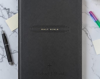 Personalized NLT Large Print Reference Bible | Custom Engraved Black Faux Leather Bible | Red Letter | Christian Gift, Graduation Gift
