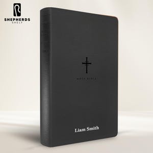 Bible with Name Imprint NLT, Personalized Black Faux Leather Large Print Standard New Living Translation Holy Bible for Christian Gift Idea