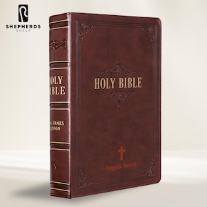 Personalized Burgundy Faux Leather KJV Holy Bible, Large Bible with Index Tabs Giant Print King James Version Bible Custom Engraved Gift
