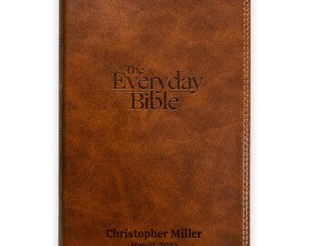 Personalized NKJV Everyday Bible | Custom Engraved Brown Faux Leather | 365 Day Reading Plan | Christian Gift