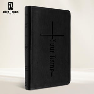 Full Cover Cross with Name Custom Laser Engraved Black Faux Leather ESV Christian Bible, Standard Size Large Print Thinline Premium Bibles