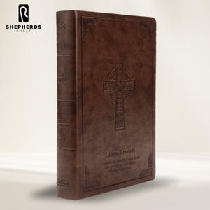 Cross Celtic Design Cover in Brown Faux Leather CSB Personal Bible, Large Print Size Personalized Texts Engraved Christian Standard Bibles