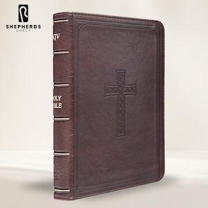 Personalized KJV Dark Brown Faux Leather Holy Bible, 10 Point Large Print Custom Name Date Engraved King James Version Thin Compact Bibles