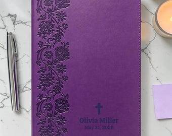 Personalized NKJV Giant Print Bible | Custom Engraved Purple Faux Leather Bible | Red Letter Edition | Christian Gift
