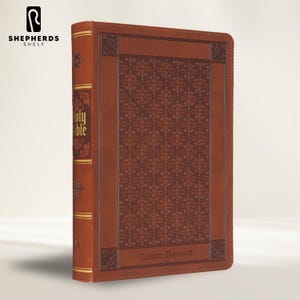 Personalized KJV Bible: Honey-Brown Faux Leather, Giant Print, Diamond Frame