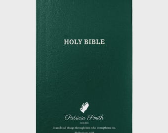 Personalized KJV Holy Bible, King James Version, Green Leatherflex Silver Foil, Custom Name & Date, Christian Gift, FREE Planner