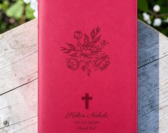 Personalized RVR Spanish Bible | Custom Engraved Pink Faux Leather Bible | Medium Print | Christian Gift, Graduation Gift