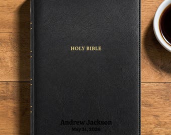 Personalized NKJV Large Print Reference Bible | Custom Engraved Black Faux Leather | Center-Column Reference | Christian Gift