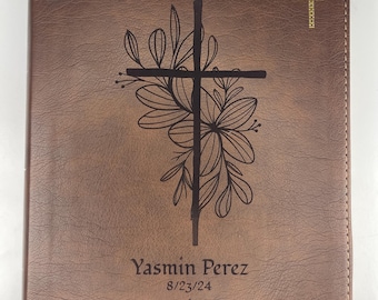 Personalized CSB Bible, Floral Cross Engraved Faux Leather Cover