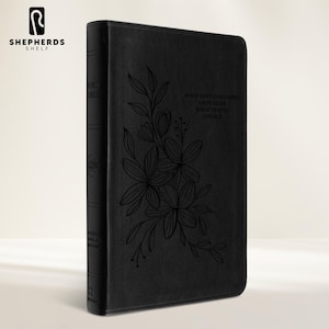 Hyacinth Floral Custom Full Cover Laser Engraved Black Faux Leather ESV Holy Bible, Large Print Thinline Standard Size Journaling Bibles