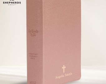 Personalized Rose Gold Faux Leather CSB, Custom White Engraved Medium Print Size She Reads Truth Community Thinline Christian Study Bibles