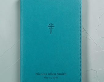 Personalized NIV Foundation Study Bible | Custom Engraved Teal Faux Leather | Red Letter | Christian Gift