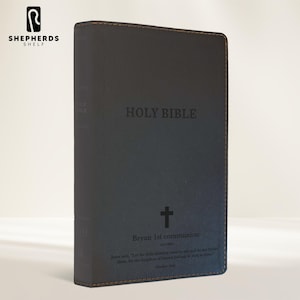 Personalized Black Leather-like KJV Deluxe Holy Bible, Small Print New Thomas Nelson Font KJV Custom Black Engraved Cover, Standard Bibles