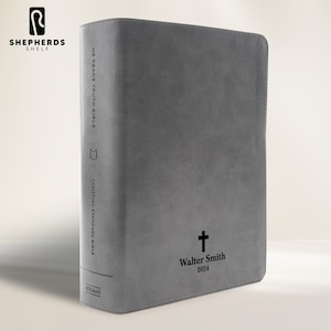 Personalized CSB Bible: Smokey Gray Faux Leather, Black Engraved Icons