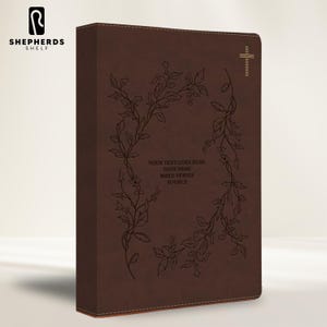 Floral Vines Full Cover Design Medium Print NIV Holy Bible, Custom Laser Engraved Brown Faux Leather Personalized Bibles Gift for Women