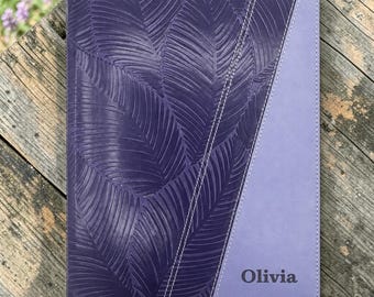 Personalized NKJV Study Bible | Custom Name Engraved Purple Faux Leather | Full Color Study Notes | Christian Gift