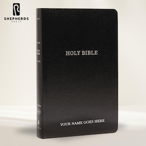 Personalized Black Leatherflex KJV Bible, 8 Point Small Comfort Print Custom Silver Imprint King James Version Thinline Standard Holy Bibles