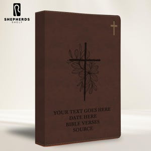 NIV Journaling Bible With Floral and Cross Full Cover, Brown Faux Leather New International Version Custom Laser Engraved Christian Bibles