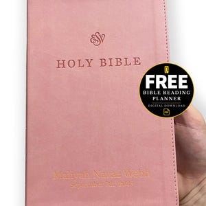 Personalized Pink ESV Premium Church Bible, English Standard Translation Custom Bright Pink Engraved Faux Leather Cover Holy Bible Keepsake