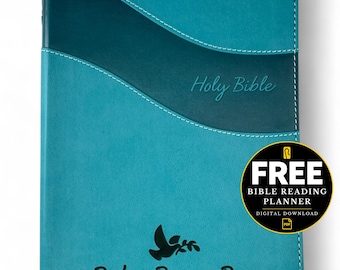Custom NIV Teal Faux Leather Standard Premium Holy Bible, Small Print Custom Engraved Thumb Indexed Tabs New International Version Bibles