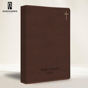 Personalized Brown Faux Leather Journaling NIV Bible, 8-Point Medium Print Custom Engraved Standard Cream Colored Paper Premium NIV Bibles