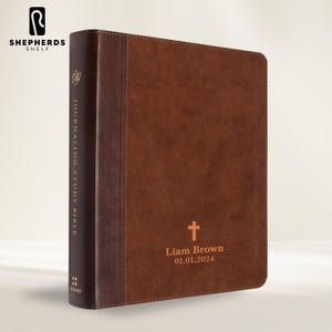 Brown Faux Leather Study Size ESV Holy Bible, Custom Laser Engraved Small Print English Standard Version Thinline Journaling Study Bibles