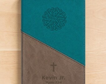 Personalized NIV Large Print Bible | Custom Engraved Teal Faux Leather | Personal Size | Red Letter, Wedding Gift