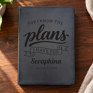 Personalized ESV Bible | Elegant Script Design | Jeremiah 29:11 Engraved Black Faux Leather Thinline Bible | Large Print