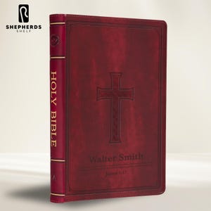 Personalized Burgundy Thin line with Celtic Cross and Frame Cover Design KJV Bible, Custom Name Laser Engraved Classic King James Version