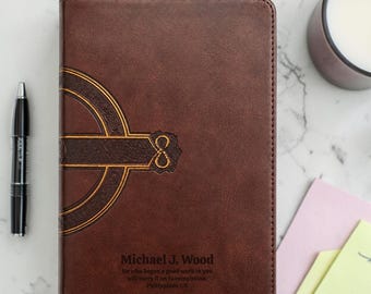 Personalized NLT Compact Giant Print Bible | Custom Engraved Brown Faux Leather | Red Letter | Christian Gift, Bible Study App
