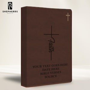 NIV Journaling Bible With Faith Cross Full Cover, Brown Leather New International Version Medium Print Laser Engraved Personalized Bibles