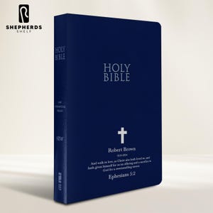 Personalized Blue Faux Leather NIV Holy Bible, Custom Name and Icon Silver Foil Imprint Cover, Small Print New International Version Bibles