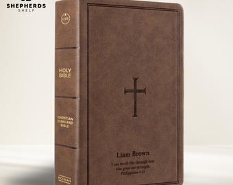 Personalized Brown Faux Leather CSB Reference Bible, Large Print Size with Index Tabs Custom Brown Texts Engraved Christian Standard Bible
