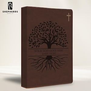 Custom Laser Engraved Texts in Tree of Life Full Cover NIV Journaling Bible, Personalized Brown Faux Leather Christian Bibles Baptism Gift