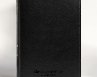 Personalized NKJV Study Bible | Custom Name Engraved Black Faux Leather | Full Color Study Notes | Medium Print | Christian Gift