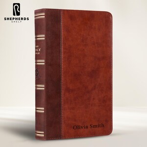 Personalized Two-tone Brown Faux Leather Cover Giant Print KJV Premium Bible, Custom Engraved King James Version Thin Pages with Gold Edges