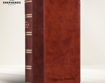 Personalized Two-tone Brown Faux Leather Cover Giant Print KJV Premium Bible, Custom Engraved King James Version Thin Pages with Gold Edges
