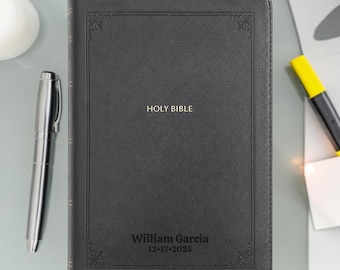 Personalized KJV Giant Print Bible | Custom Engraved Black Faux Leather Bible | Red Letter Edition | Christian Gift
