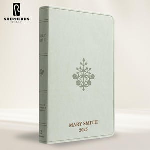 Personalized Floral Design Stone Gray Faux Leather Thinline ESV Holy Bible, Large Print Custom Burnt Gold Engraving English Standard Version