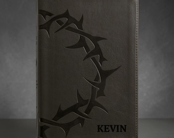 Personalized ESV Thinline Bible | Custom Name Engraved Black Faux Leather | Red Letter | Christian Gift