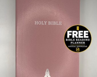 Red-Highlighted Verses Pink Faux Leather KJV Bible, Small Print Custom Silver Foil Imprint Personalized King James Version Thin Holy Bibles